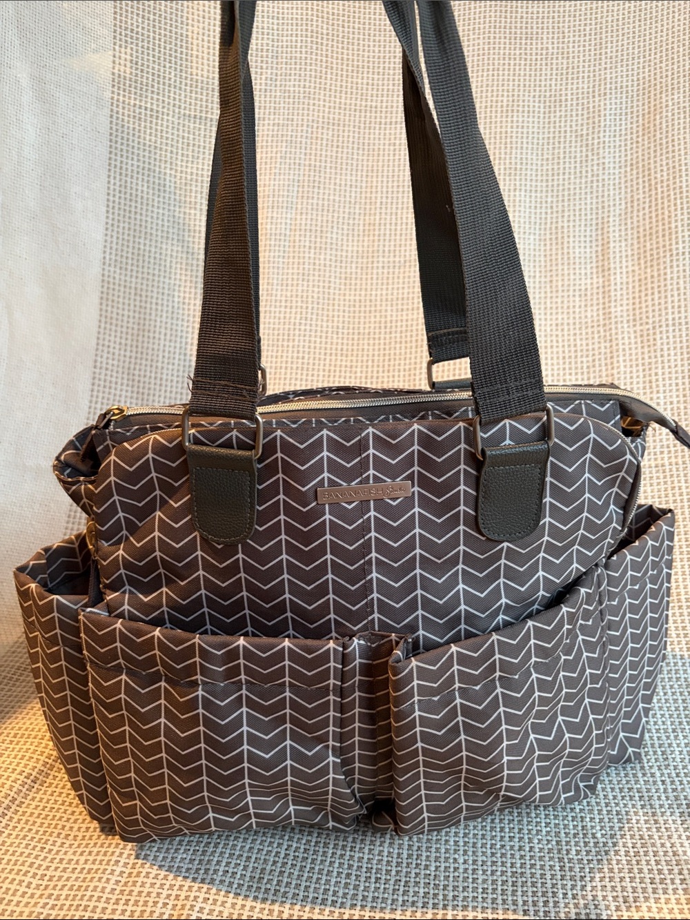 Bananafish Studio Brown Chevron Diaper Tote Bag with Multiple Pockets